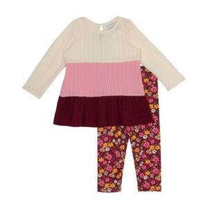 Rare Editions Baby Girls Top and Legging Outfit, 2 Piece Set - Burgundy Size 12M